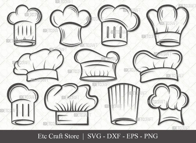 Chef Hat Outline SVG Cut File | Chef Svg | Cook Hat Svg | Koki Hat Svg | kitchen Svg | Eps | Dxf | Png | Bundle SVG ETC Craft 