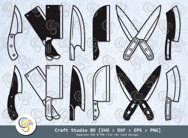 Chef Knife Silhouette, Chef Knife SVG, Butcher Knife Svg, Cross Butcher Knife Svg, Knife Svg, Kitchen Knife Svg, Chef Knife Bundle SVG ETC Craft 