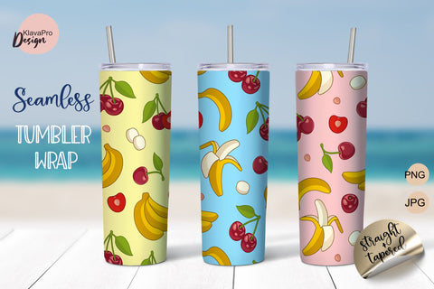 Cherry and banana on a bright and transparent background 20 oz Seamless Tumbler Sublimation Wrap Sublimation Klava P 