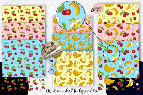 Cherry & Banana Seamless background for Tumbler 20 oz Sublimation Wrap Bundle Sublimation Klava P 