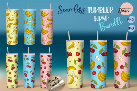 Cherry & Banana Seamless background for Tumbler 20 oz Sublimation Wrap Bundle Sublimation Klava P 