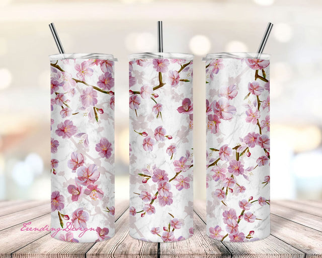 Cherry Blossom 20oz Skinny Tumbler Sublimation Design, Tumbler PNG Digital Download, Tumbler Full Wrap Waterslide Template Sublimation TrendingDesign 