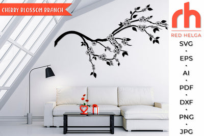 Cherry Blossom Branch SVG - Blooming Sakura Cut File SVG RedHelgaArt 