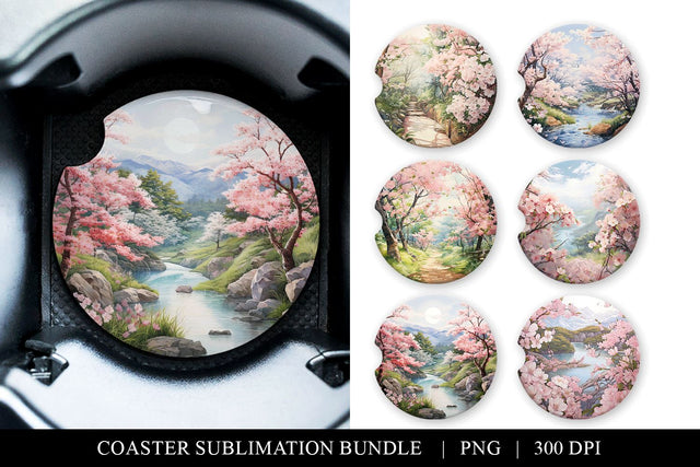 Cherry Blossom Car Coaster Sublimation Bundle Sublimation BijouBay 