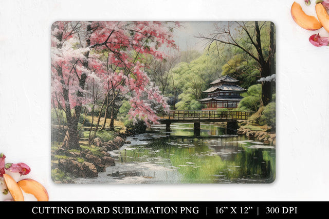 Cherry Blossom Cutting Board Sublimation Design PNG Sublimation BijouBay 