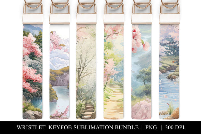 Cherry Blossom Keychain Wristlet Sublimation | Key Fob PNG Sublimation BijouBay 