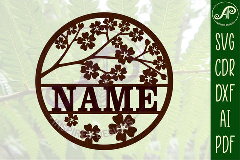 Cherry blossom name sign svg laser cut template SVG APInspireddesigns 