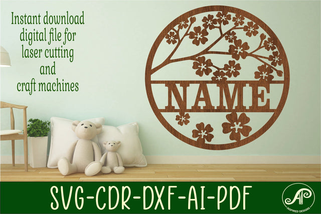Cherry blossom name sign svg laser cut template SVG APInspireddesigns 