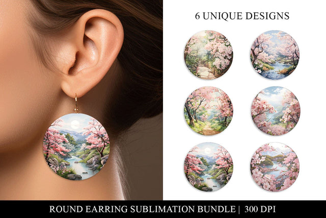 Cherry Blossom Round Earring Sublimation Designs Sublimation BijouBay 