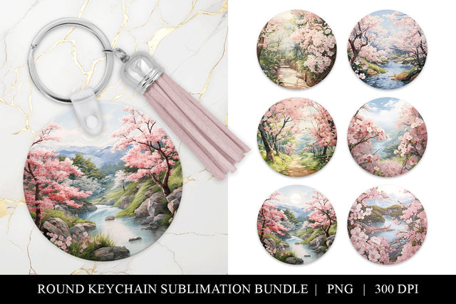 Cherry Blossom Round Keychain Sublimation Bundle Sublimation BijouBay 