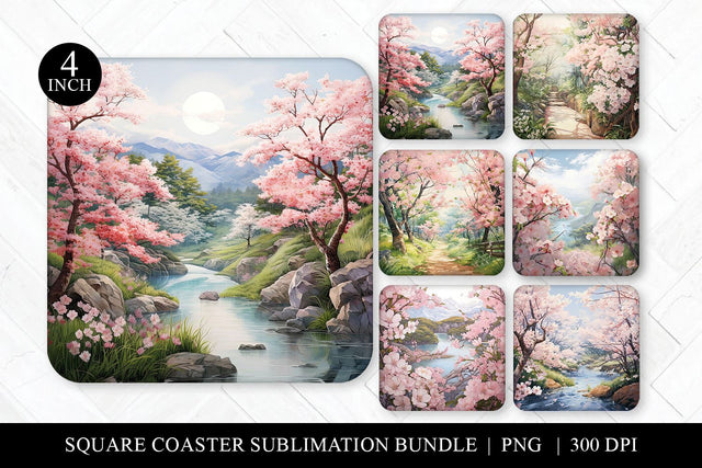 Cherry Blossom Square Coaster Sublimation Bundle Sublimation BijouBay 