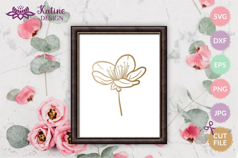 Cherry Blossom SVG, Cherry Blossom PNG, Spring Flowers SVG, Sakura SVG, Sakura Flower PNG, Hand Drawn Floral, Line Art Flowers, Flower Line Art, Floral SVG Bundle, Flower Bundle SVG, SVG Files for Cricut SVG KatineDesign 