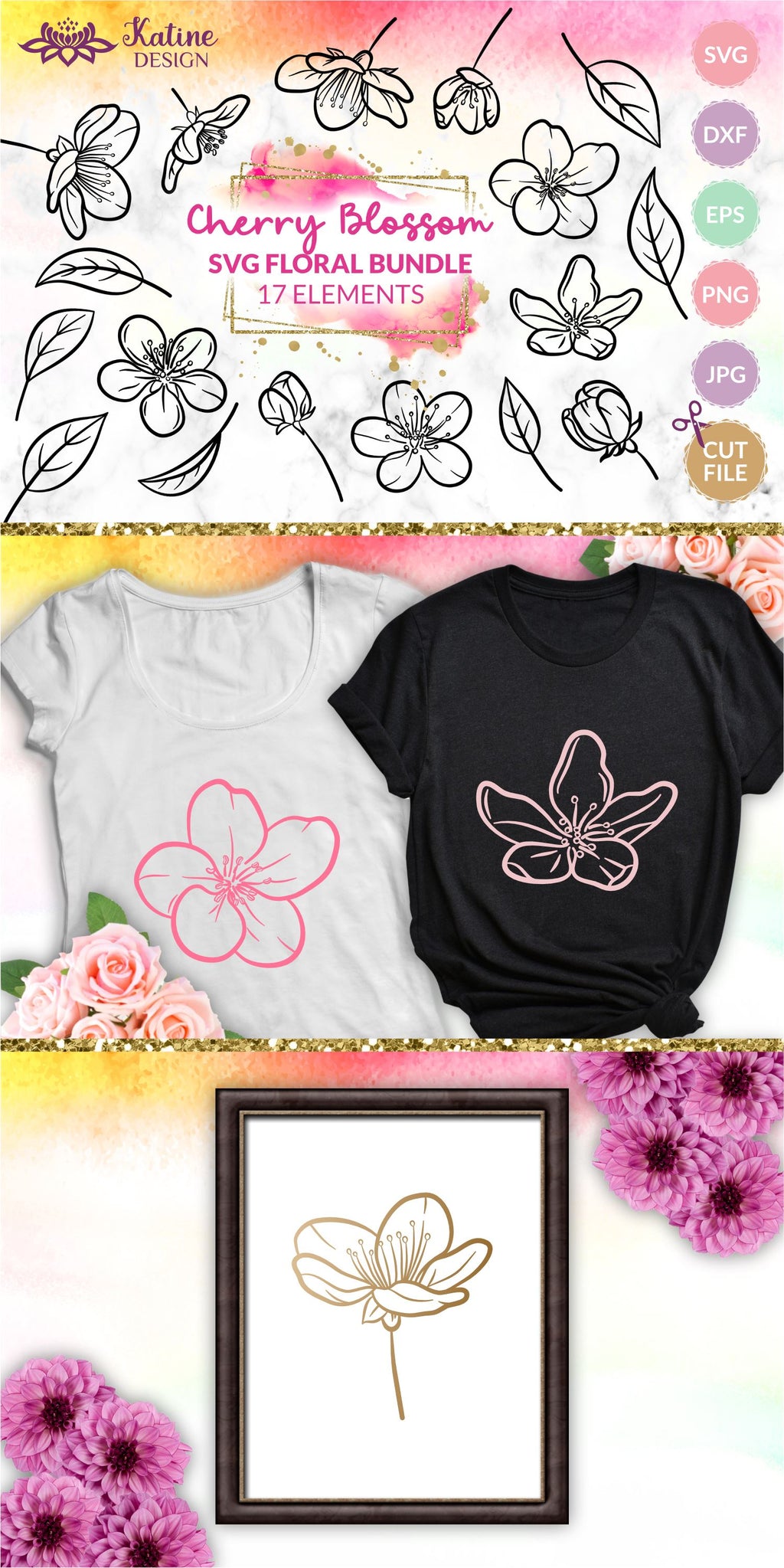 Cherry Blossom SVG, Cherry Blossom PNG, Spring Flowers SVG, Sakura SVG ...