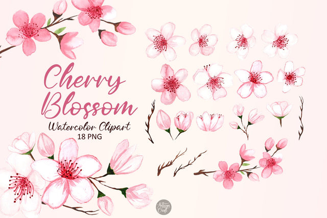 Cherry blossom watercolor clipart SVG Artisan Craft SVG 