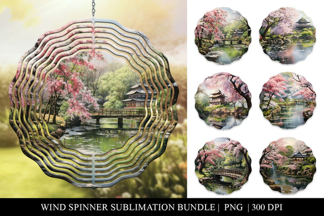 Cherry Blossom Wind Spinner Sublimation Design Bundle Sublimation BijouBay 