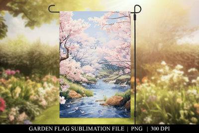Cherry Blossoms in Spring Garden Flag Sublimation Design Sublimation BijouBay 