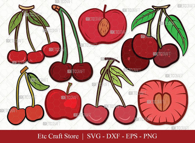 Cherry Clipart SVG Cut File | Cherries Svg | Summer Fruit Svg | Cherry Fruit Svg | Cherry Clipart Svg | Cute Cherry Bundle | Eps | Dxf | Png SVG ETC Craft 
