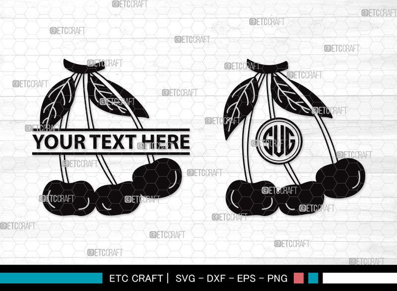 Cherry Monogram SVG | Cherries Svg | Summer Fruit Svg | Cherry Fruit Svg | Cherry Clipart SVG ETC Craft 