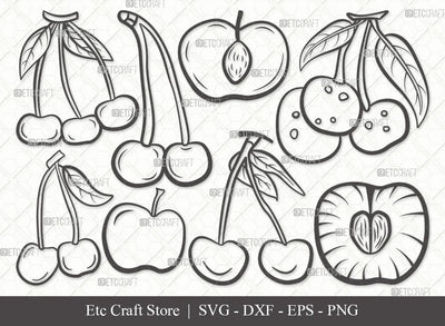 Cherry Outline SVG Cut File | Cherries Svg | Summer Fruit Svg | Cherry Fruit Svg | Cherry Outline Svg | Cute Cherry Bundle | Eps | Dxf | Png SVG ETC Craft 