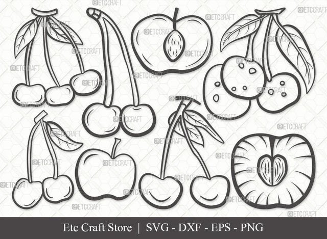 Cherry Outline SVG Cut File | Cherries Svg | Summer Fruit Svg | Cherry Fruit Svg | Cherry Outline Svg | Cute Cherry Bundle | Eps | Dxf | Png SVG ETC Craft 