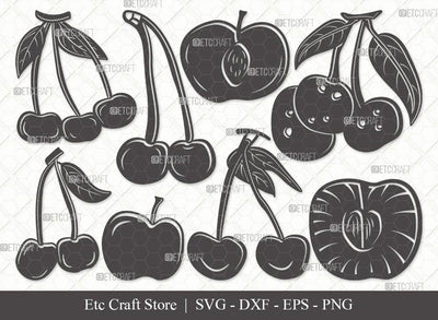 Cherry Silhouette SVG Cut File | Cherries Svg | Summer Fruit Svg | Cherry Fruit Svg | Cherry Outline Svg | Cute Cherry Bundle | Eps | Dxf | Png SVG ETC Craft 