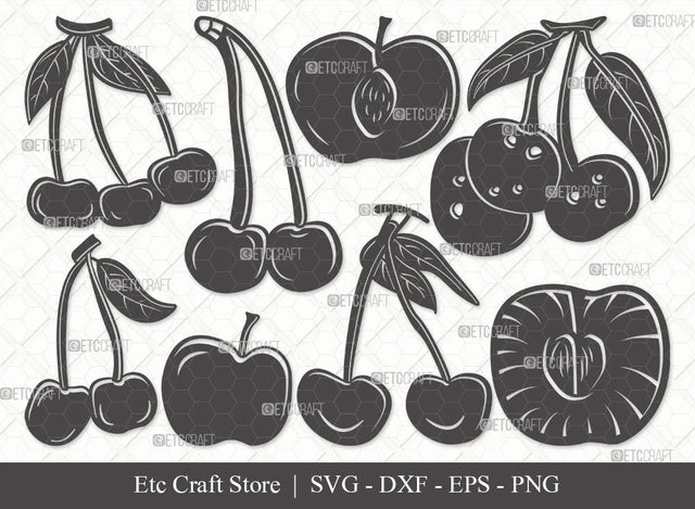 Cherry Silhouette SVG Cut File | Cherries Svg | Summer Fruit Svg | Cherry Fruit Svg | Cherry Outline Svg | Cute Cherry Bundle | Eps | Dxf | Png SVG ETC Craft 