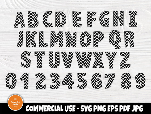 Chevron alphabet SVG | Patterned font svg | Chevron pattern svg | Letters and numbers cut files for cricut and silhouette | Chevron letter SVG TonisArtStudio 