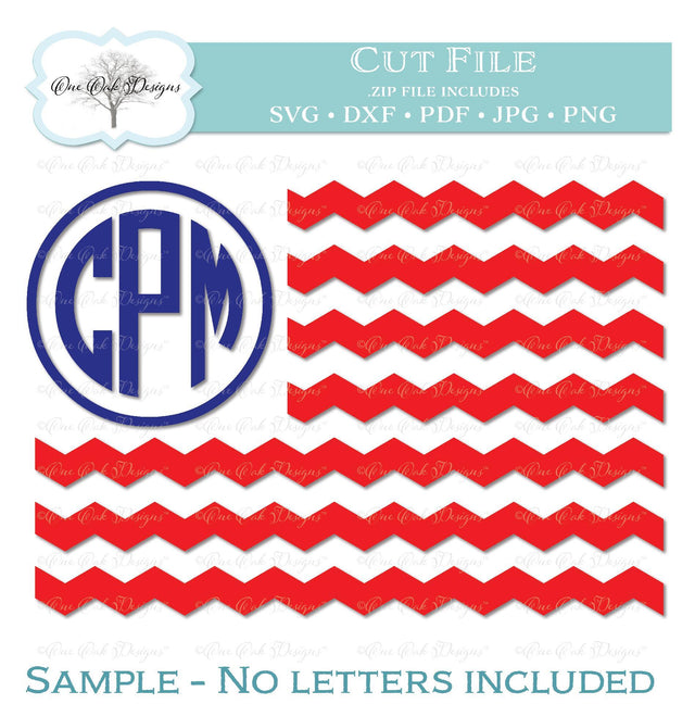 Chevron American Flag with Monogram Frame SVG One Oak Designs 
