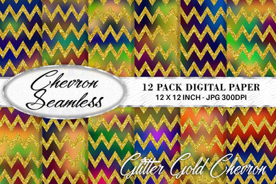 chevron gold glitter pattern digital paper on gradient dark green color background Digital Pattern artnoy 