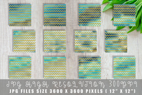 chevron gold glitter pattern digital paper on gradient green color background Digital Pattern artnoy 