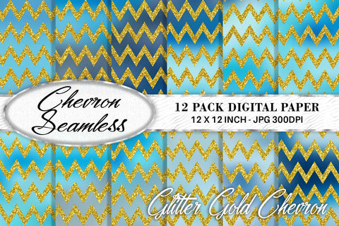 chevron gold glitter pattern digital paper on gradient green color background Digital Pattern artnoy 