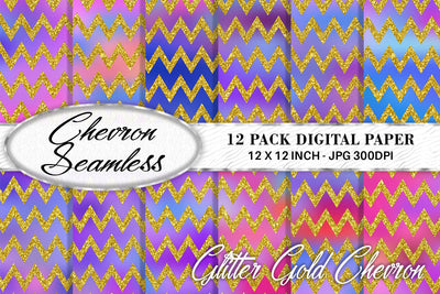 chevron gold glitter pattern digital paper on gradient pink color background Digital Pattern artnoy 