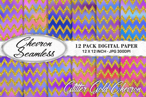 chevron gold glitter pattern digital paper on gradient pink color background Digital Pattern artnoy 