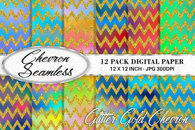 chevron gold glitter pattern digital paper on gradient rainbow color background Digital Pattern artnoy 