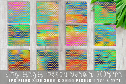 chevron gold glitter pattern digital paper on gradient rainbow color background Digital Pattern artnoy 