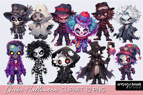 Chibi Halloween Clipart Bundle: PNG Horror Clipart Sublimation OrangeBrushStudio 
