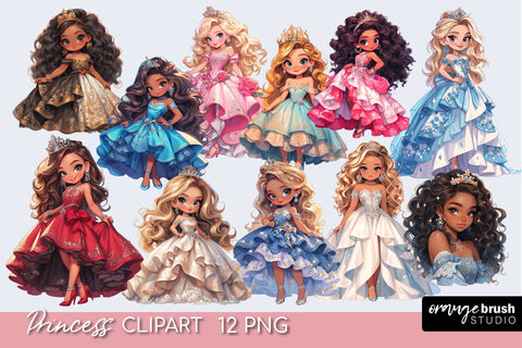 Chibi Princess Clipart Bundle - Cute Girls, Doll Clipart Sublimation OrangeBrushStudio 