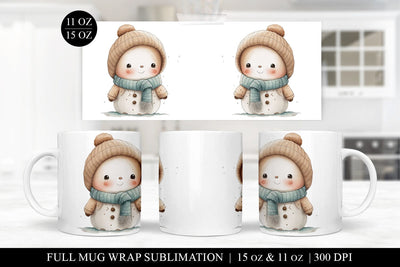 Chibi Snowman Christmas Mug Wrap Sublimation Wrap PNG Sublimation BijouBay 