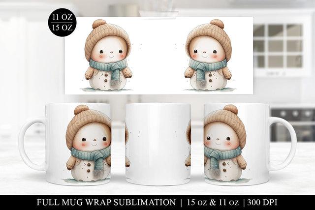 Chibi Snowman Christmas Mug Wrap Sublimation Wrap PNG Sublimation BijouBay 