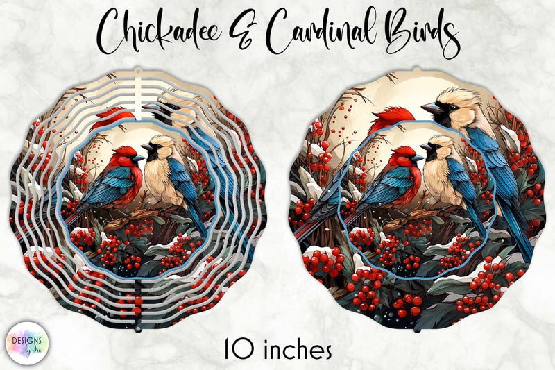 Chickadee and Cardinal Birds Wind Spinner Design Sublimation Designs by Ira 