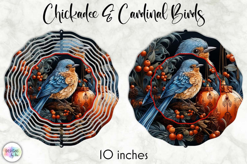 Chickadee Bird Christmas Wind Spinner Design Sublimation Designs by Ira 