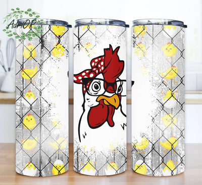 Chicken And Chicks 20oz Skinny Tumbler Png, Farm Life, Country Life, Chicken in Glasses, Chicken Coop, Rooster, Chicken Lover Png Sublimation AdriOP 