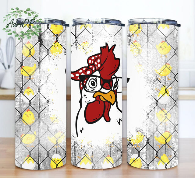Chicken And Chicks 20oz Skinny Tumbler Png, Farm Life, Country Life, Chicken in Glasses, Chicken Coop, Rooster, Chicken Lover Png Sublimation AdriOP 