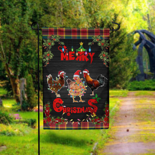Chicken Christmas Flag, Welcome Chicken Flag, Farm Yard Flag, Chicken Santa Hat Christmas Lights, Seasonal Outdoor Flag, Christmas Flag Gift Sublimation CaldwellArt 