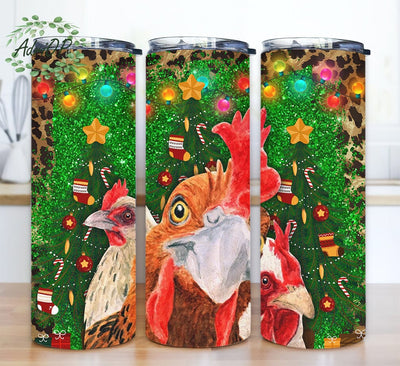 Chicken Merry Christmas 20oz Skinny Tumbler Png, Leopard Chicken Tumbler, Christmas Animal Tumbler, Christmas Light, Cute Christmas Designs Sublimation AdriOP 