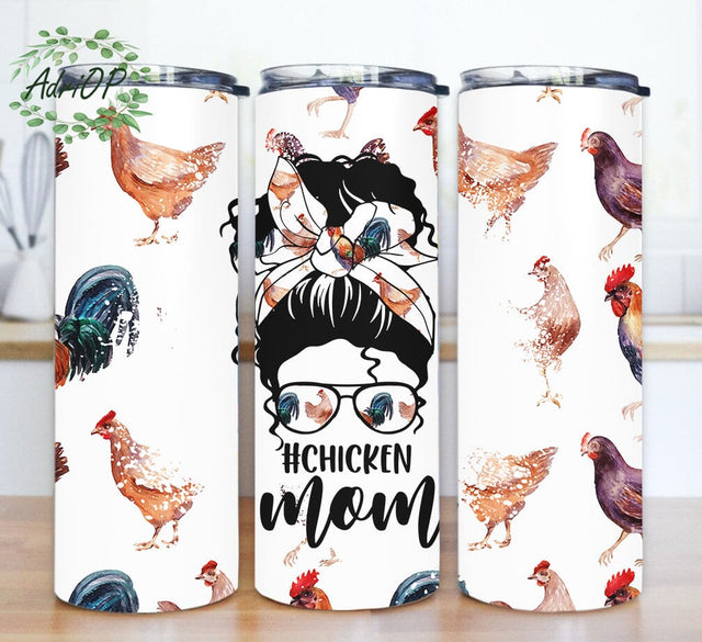 Chicken Mom 20oz Tumbler Png, Messy Bun Mom Tumbler Design, Farm Animal Design Png, Chicken Tumbler Wrap, Mother's Day Gift, Digital Download Sublimation AdriOP 