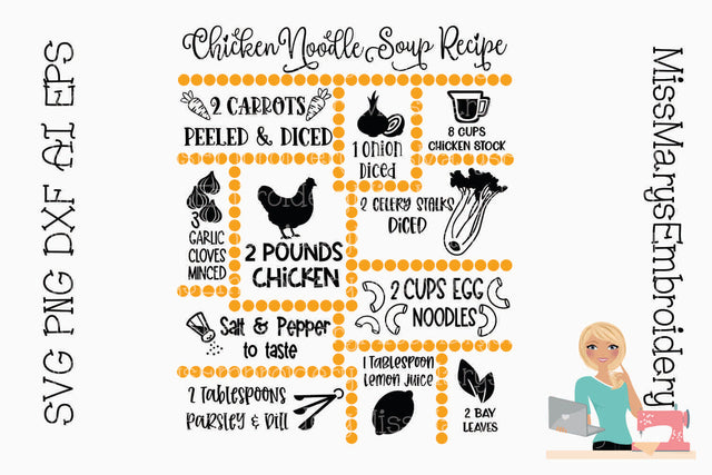 Chicken Noodle Soup Recipe | Recipe SVG SVG MissMarysEmbroidery 