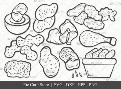 Chicken Nuggets Outline SVG Cut File | Chicken Svg | Nuggets Svg | Fried Chicken Svg | Chicken Nugs Bundle | Eps | Dxf | Png SVG ETC Craft 