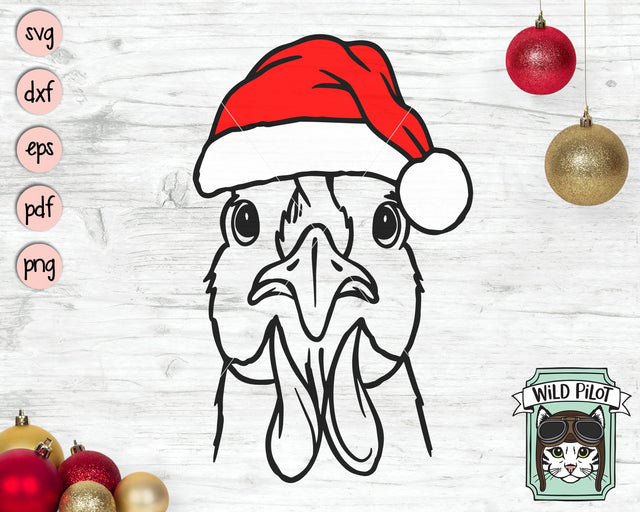 Chicken Santa Hat SVG Cut File, Chicken With Hat SVG, Christmas SVG File, Chicken SVG, Christmas Cut File, Christmas Animals SVG, Animal Santa SVG SVG Wild Pilot 