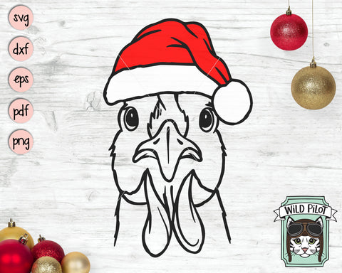 Chicken Santa Hat SVG Cut File, Chicken With Hat SVG, Christmas SVG File, Chicken SVG, Christmas Cut File, Christmas Animals SVG, Animal Santa SVG SVG Wild Pilot 